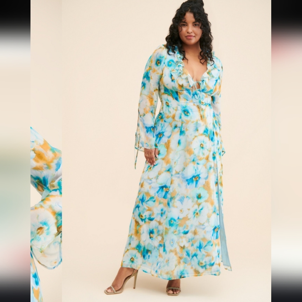 Anthropologie Rays For Days Floral Maxi Dress in Blue and Yellow
